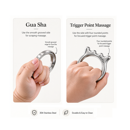 LittleMum Therapy Grip used for Gua Sha massage and controlled four-point trigger point pressure