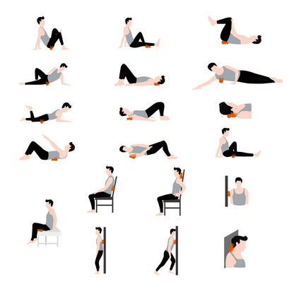 Full-body massage ball positions using a wall chair or floor