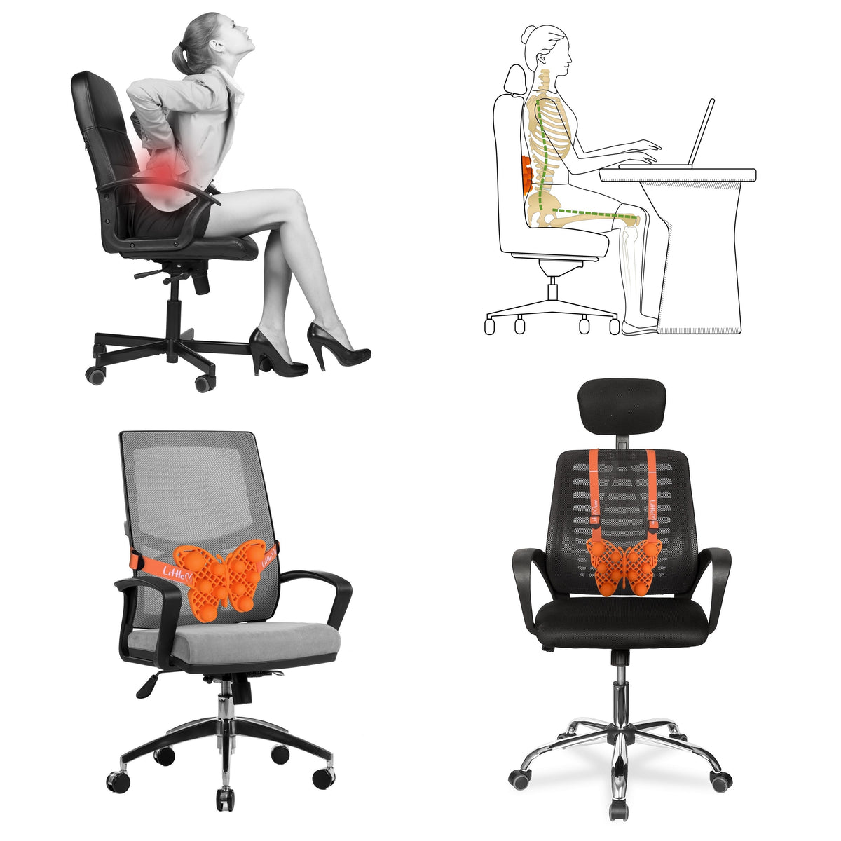Seated back massager for firm lower back pressure on office chairs