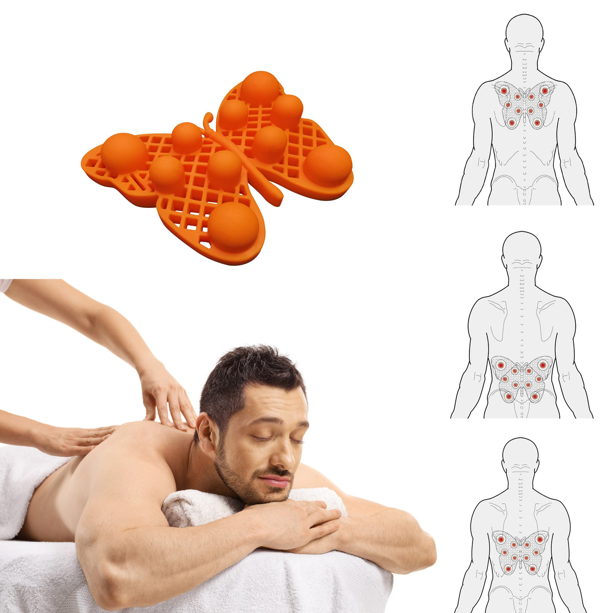 Ten pressure nodes for upper, middle and lower back muscles